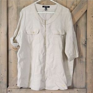 Ellen Tracy Linen Popover Tunic Top Women XL Beige Coastal